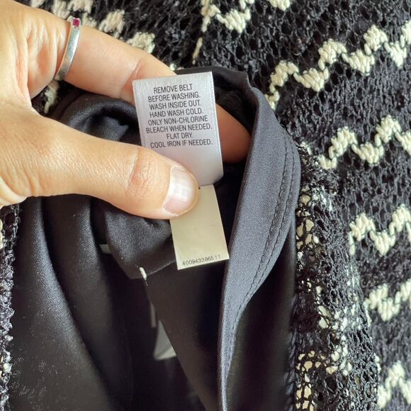 Candie's Y2K Crochet Ivory Black Geometric Pattern Cap Sleeves Mini Dress Size S - Picture 7 of 8